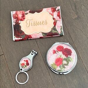 Floral Beauty Gift Set, Mirror Nail Clippers & File, Tissues, Cosmetics Travel